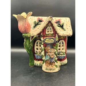Heather Goldminic Cuddle Bear Cottage Ceramic House Blue Sky Base‎ Missing As Is
